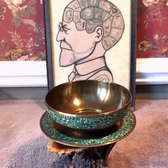 Brass and Malachite bowl and under plate - as is - Picture 2 of 5